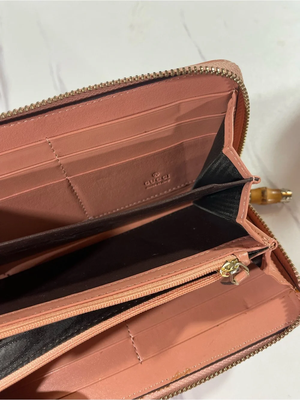 Gucci Pink Trim GG Canvas Zip Wallet with Multicolor Stripe